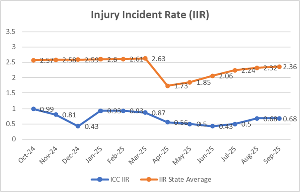 A graph of injury incident rate

AI-generated content may be incorrect.